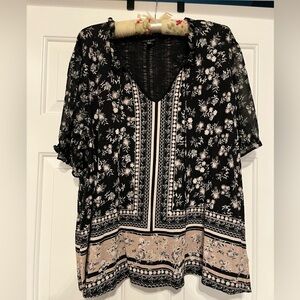 Lucky Brand Black and Cream Floral Blouse